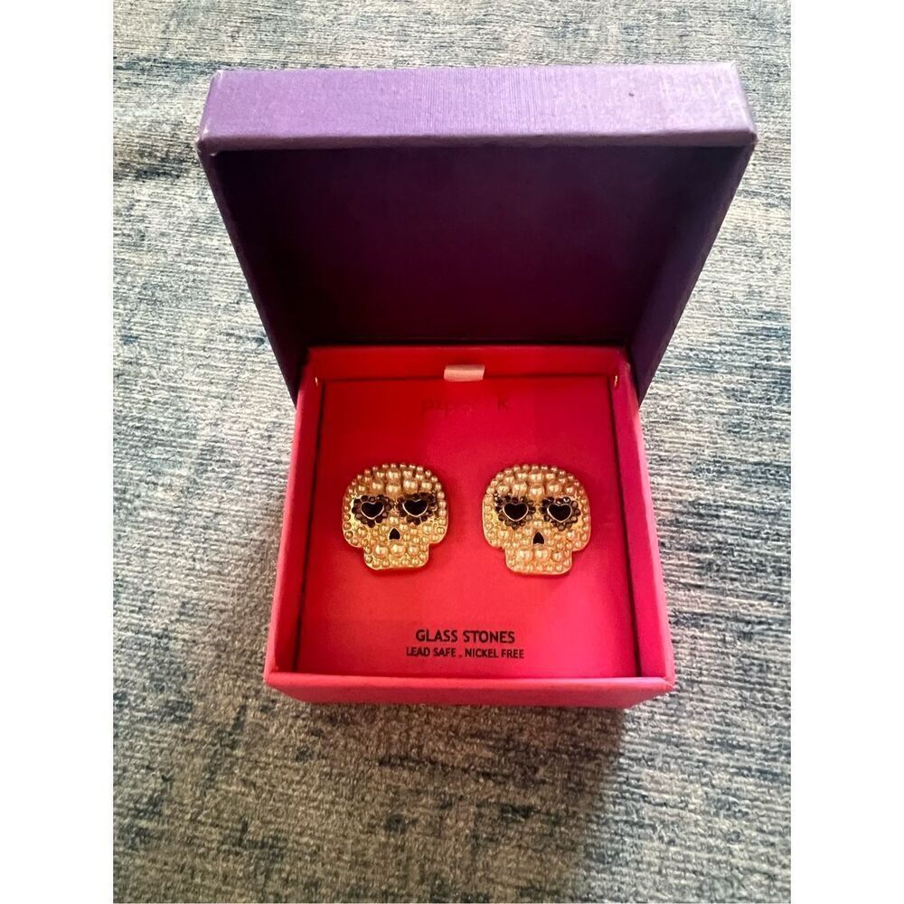 NIB! Piper K Sugar Skull Faux Pearl Glass Rhinestone Earrings